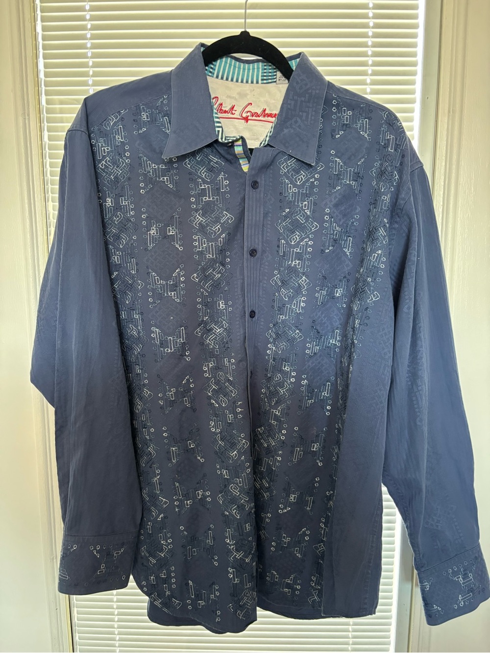 Robert Graham Blue Embroidered Button-Up Shirt Jacket